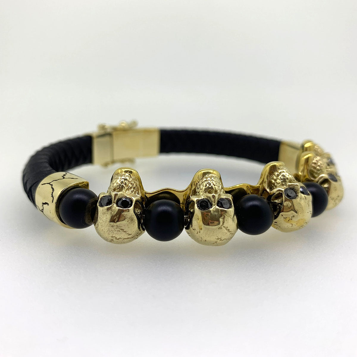Rico | Gold-Tone Lava Rock & Tiger's Eye Skull Bracelet Set | In stock! |  Arkai