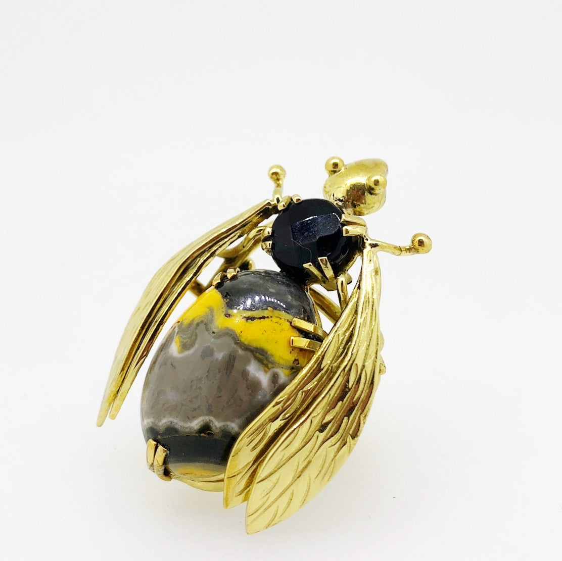 Bumblebee Jasper Citrine Black Onyx and Pearl Pendant 