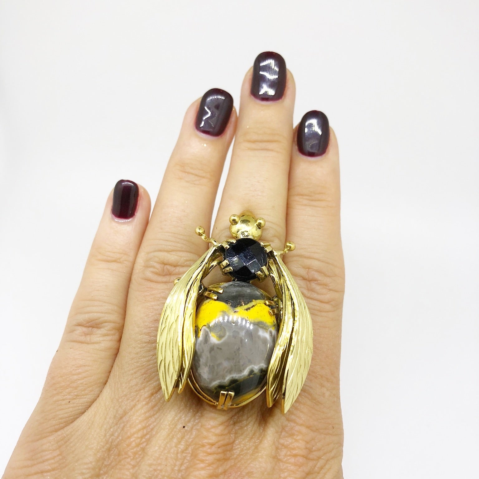 Bumblebee Jasper Citrine Black Onyx and Pearl Pendant 