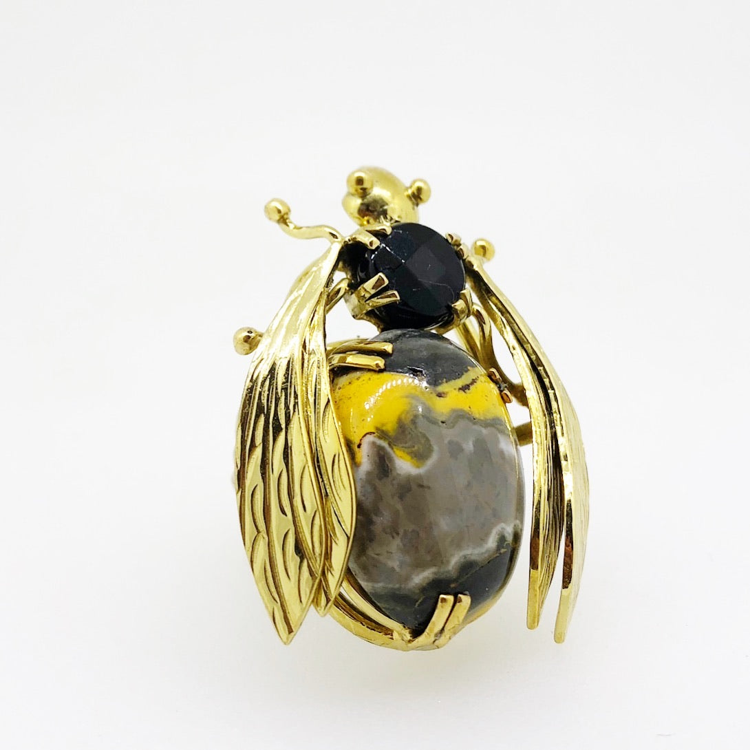 Bumblebee Jasper Citrine Black Onyx and Pearl Pendant 