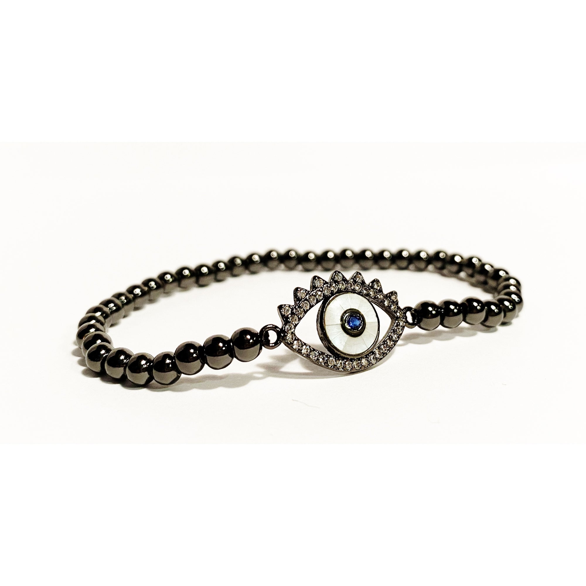 LUCKY EYE Bling Protective Bracelet Black Silver Blue Sapphire Pupil -  Gypsy Belles